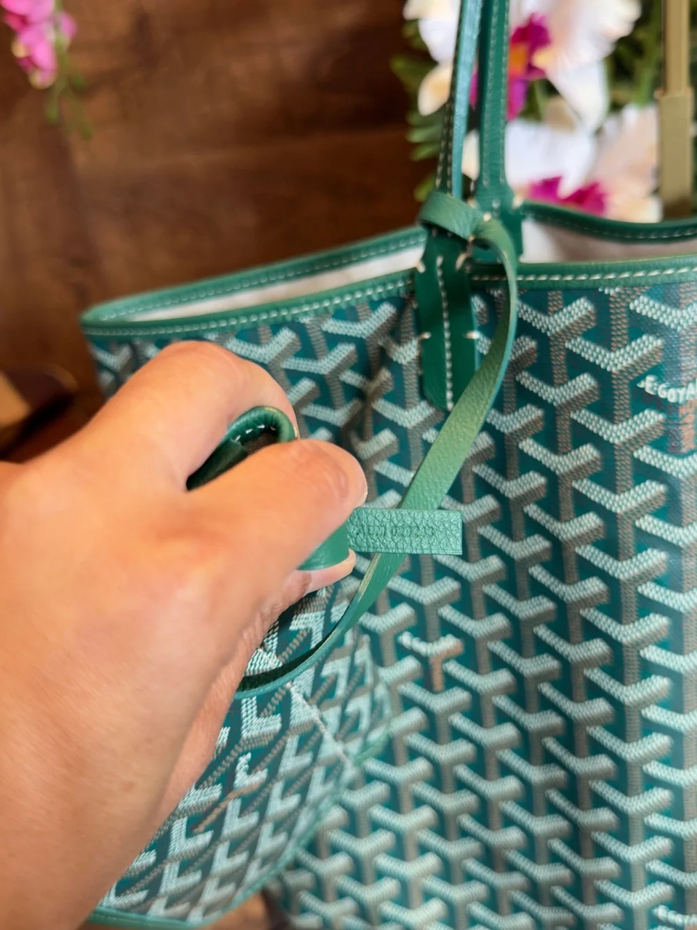 Goyard Green Patterned St. Louis Tote with Matching Pouch Size pm